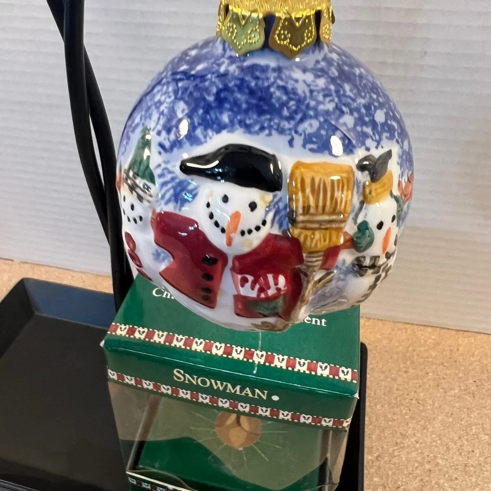 Debbie Mumm Snowman Christmas Tree Ornament Blue White Red Festive Holiday Decor